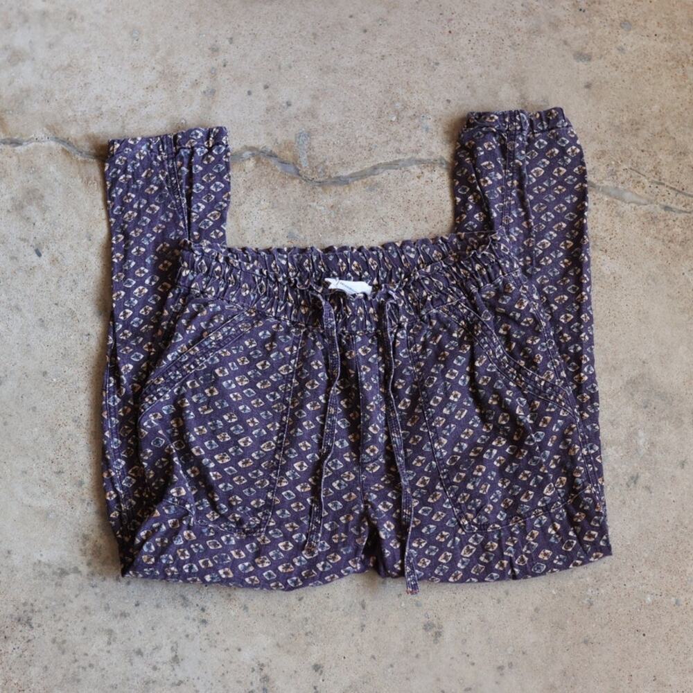 Anthropologie Linen-Blend Tapered Pants Purple Abstract Print Size M Boho